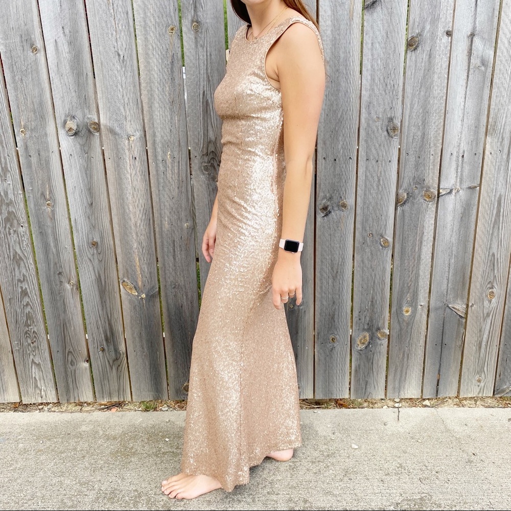 LULU'S Rose Gold Sequin Slink & Wink Maxi Dress